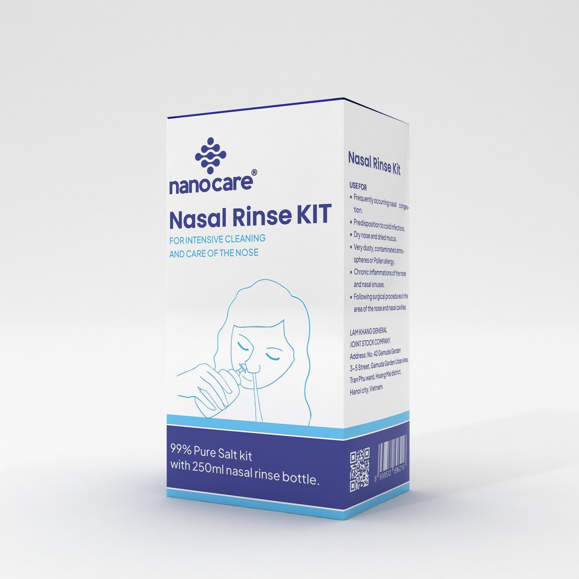 NanoCare nasal rinse kit with bottle and saline sachets