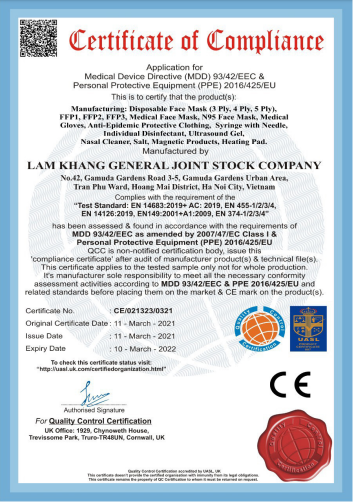 Archived CE compliance certificate issued in March 2021